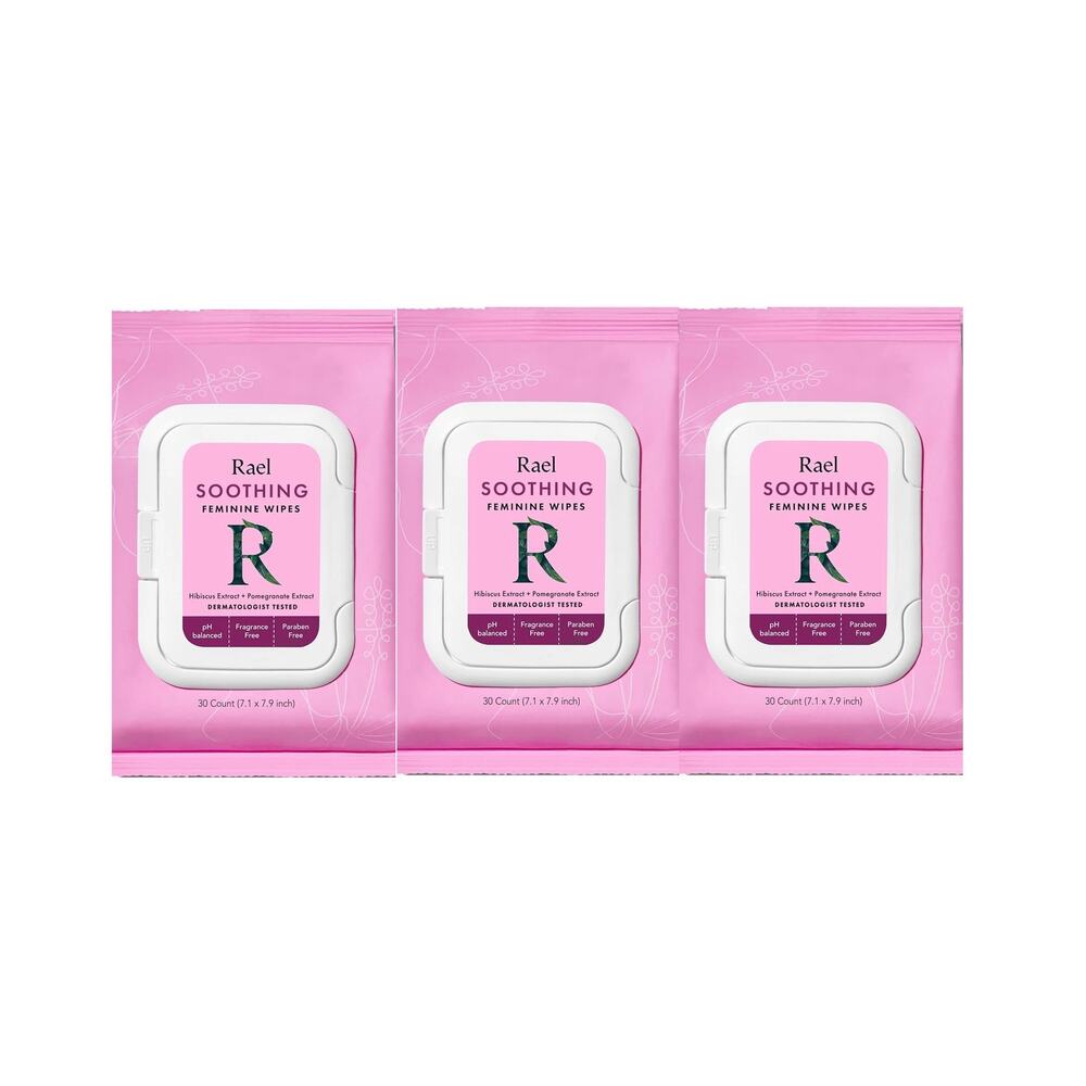 3 Pack Rael Soothing Feminine Wipes pH Balance All Skin Types 30 Each